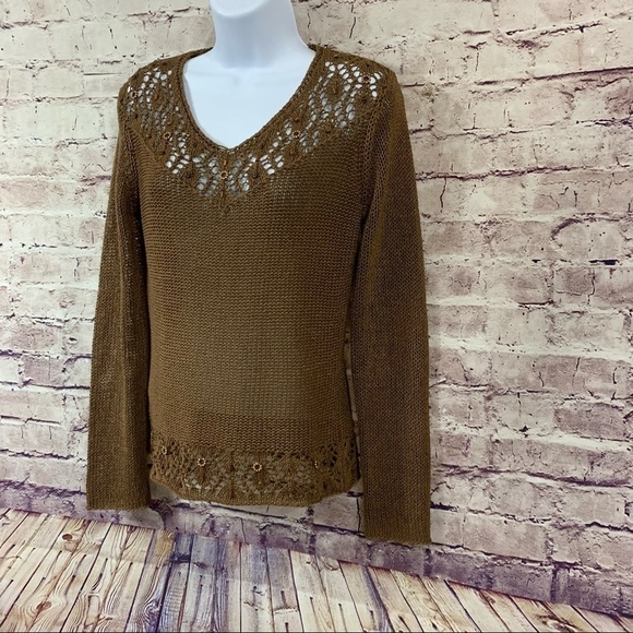 BCBGMaxAzria Brown Beaded Crochet Boho Sweater - Picture 2 of 15
